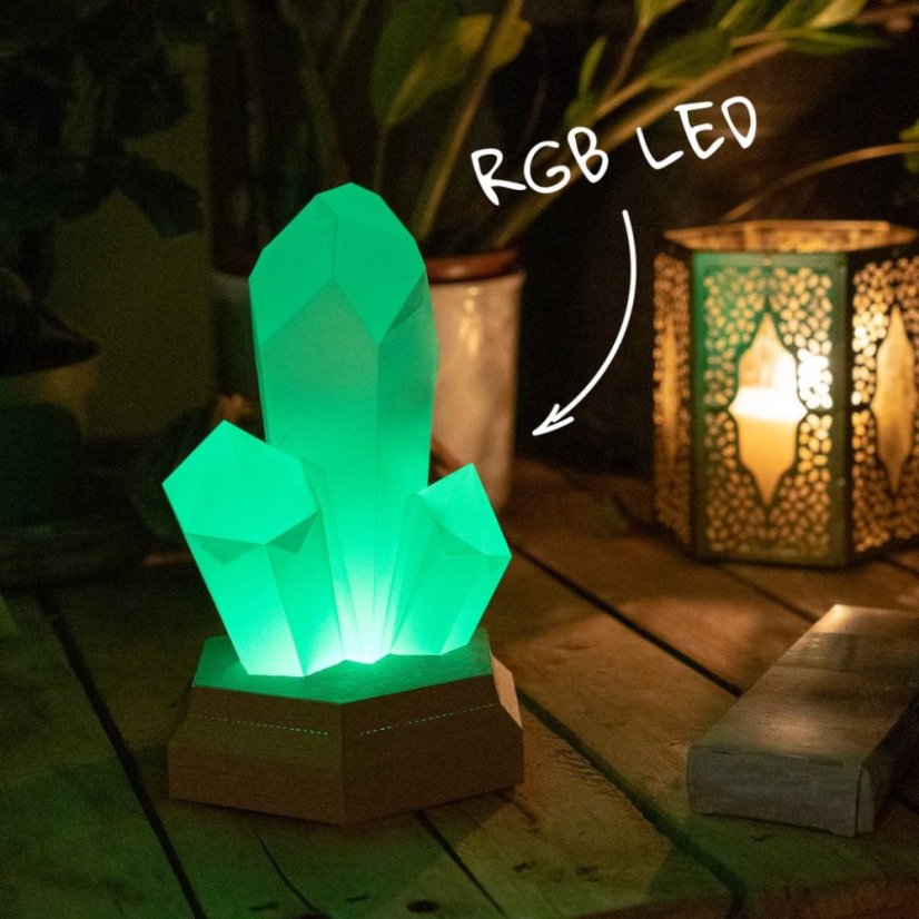 Svítící krystal - bílý + dřevo