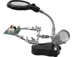 Third hand with magnifying glass and LED lighting