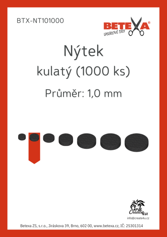 Nýtek kulatý, 1,0mm, 1000ks