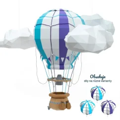 Horkovzdušný balón v oblacích - modrý/ fialový