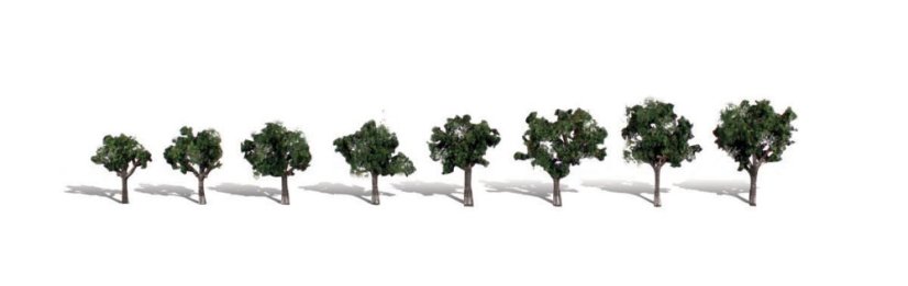 Listnaté stromky - Tmavě zelená - 1,9cm - 3,2cm - 8ks