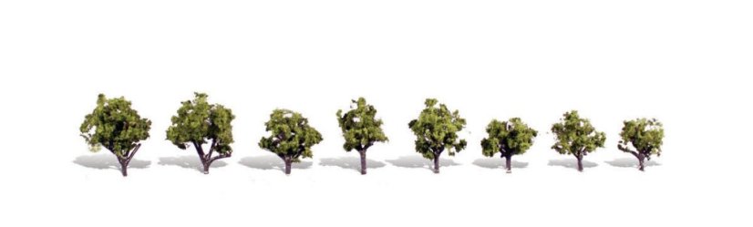Listnaté stromky - Světle zelená - 1,9cm - 3,2cm - 8ks
