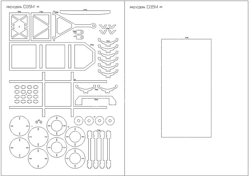 Zemědělský přívěs D35M - Laserové doplňky - kostra, díly kol, detaily, dezény