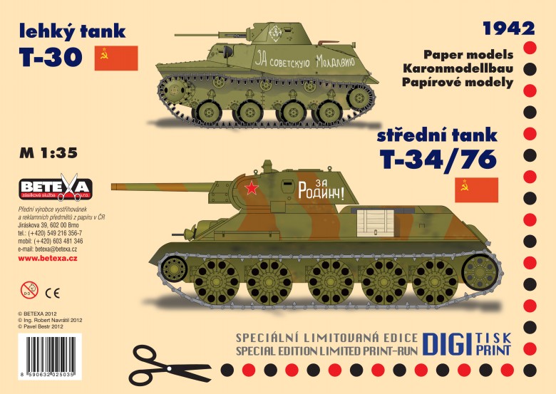 Papírový model sovětských tanků T-30 a T-34/76